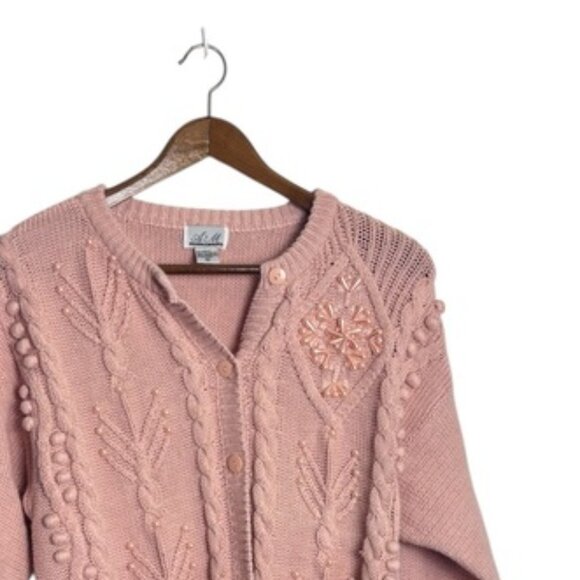 A&M Collection Vintage Pink Chunky Pearl Button Embellished Cable Knit Cardigan - Picture 1 of 8
